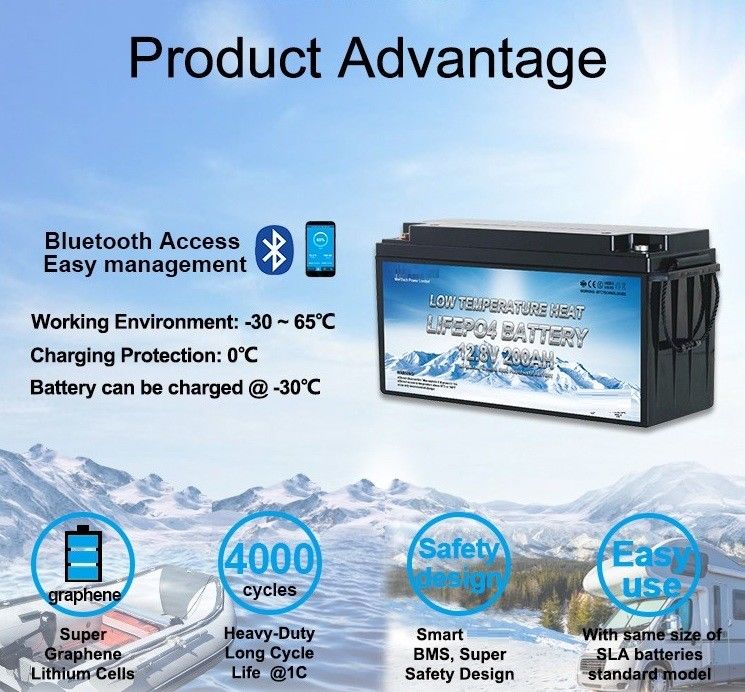 Rechargeable Low Temperature Lithium ion RV Trailer Battery 12V 200Ah