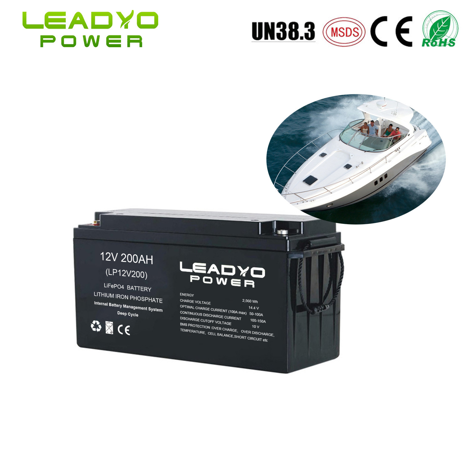 lithium ion phosphate battery 12V 200ah  screwable ABS case  deep cycle marine battery