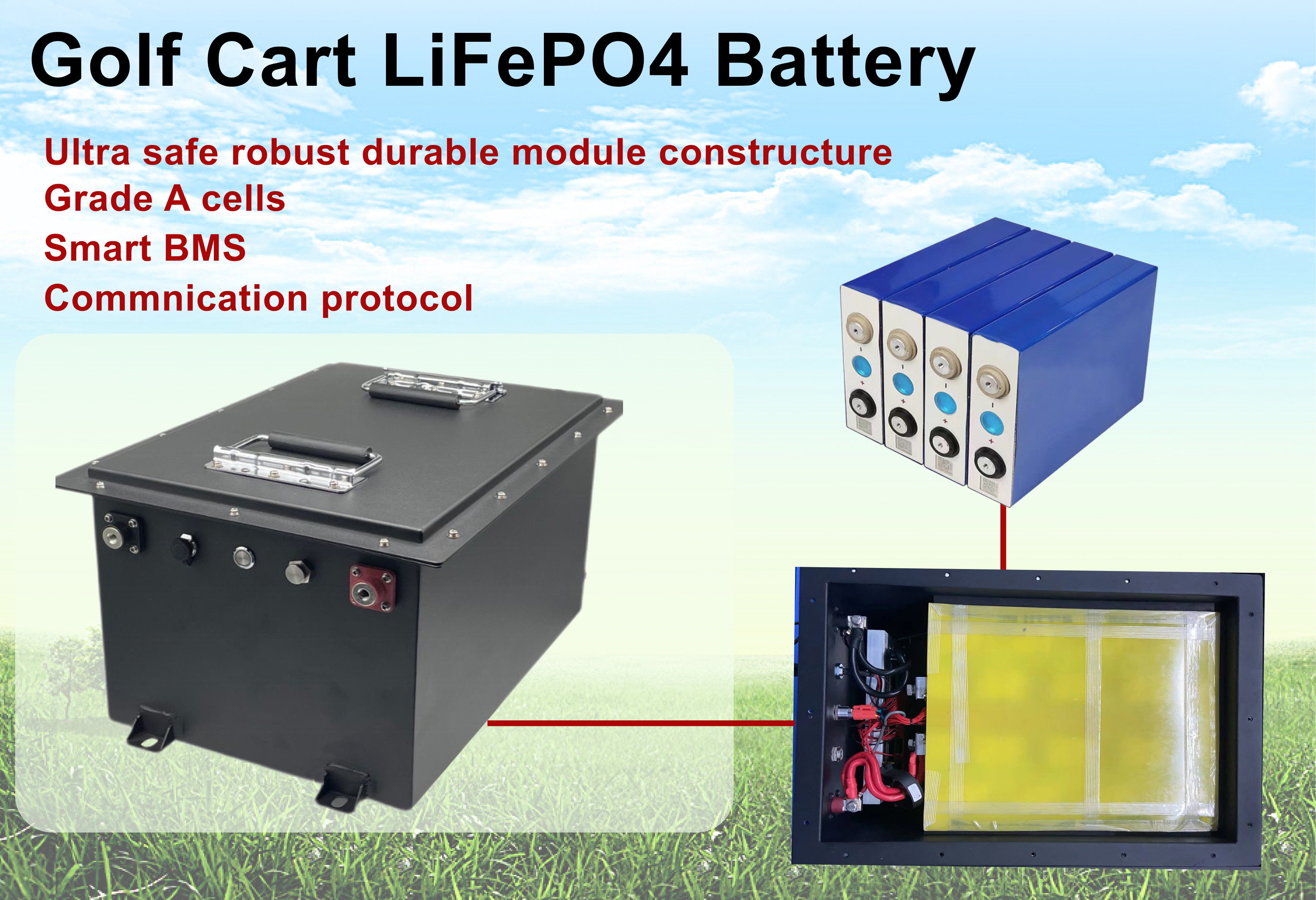 Lithium Golf Cart Batteries 48V 100Ah 200A LiFePO4 Battery Pack